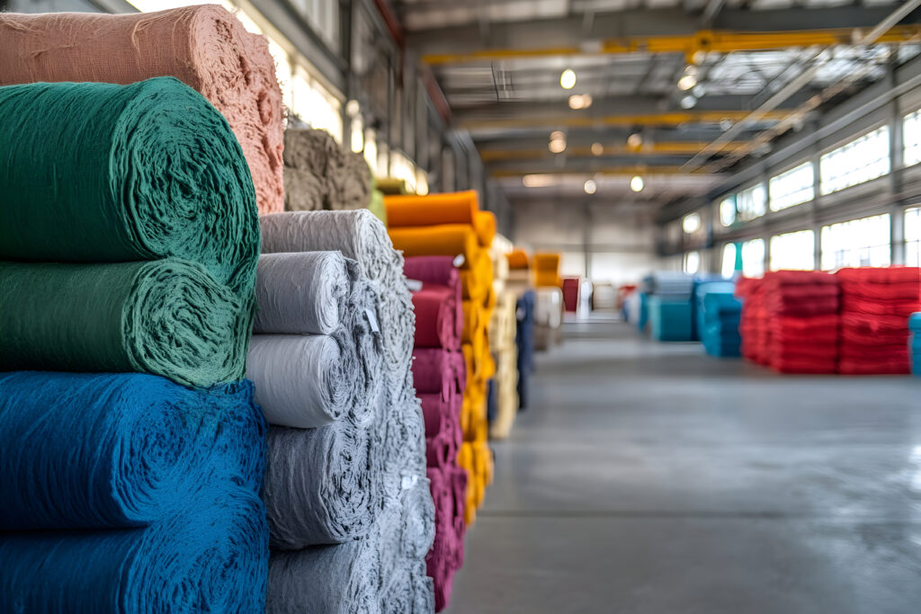 colorful textile bales at industrial recycling center for eco fashion
