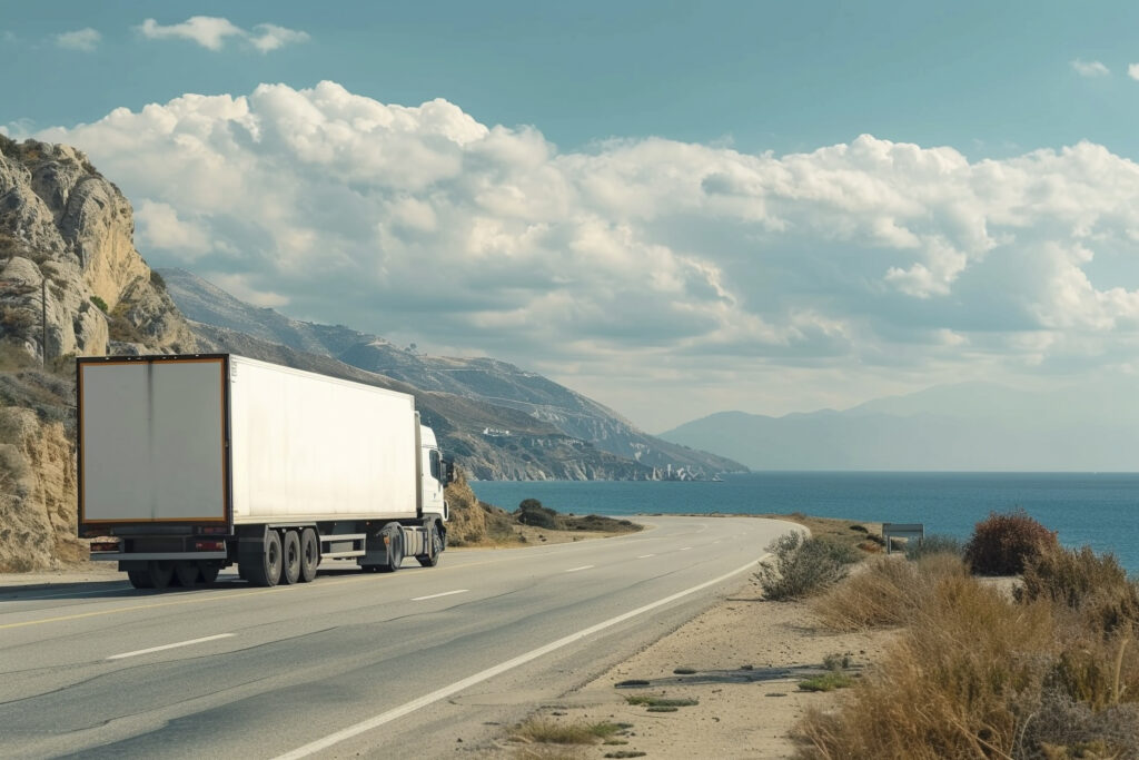 white cargo truck with white blank space